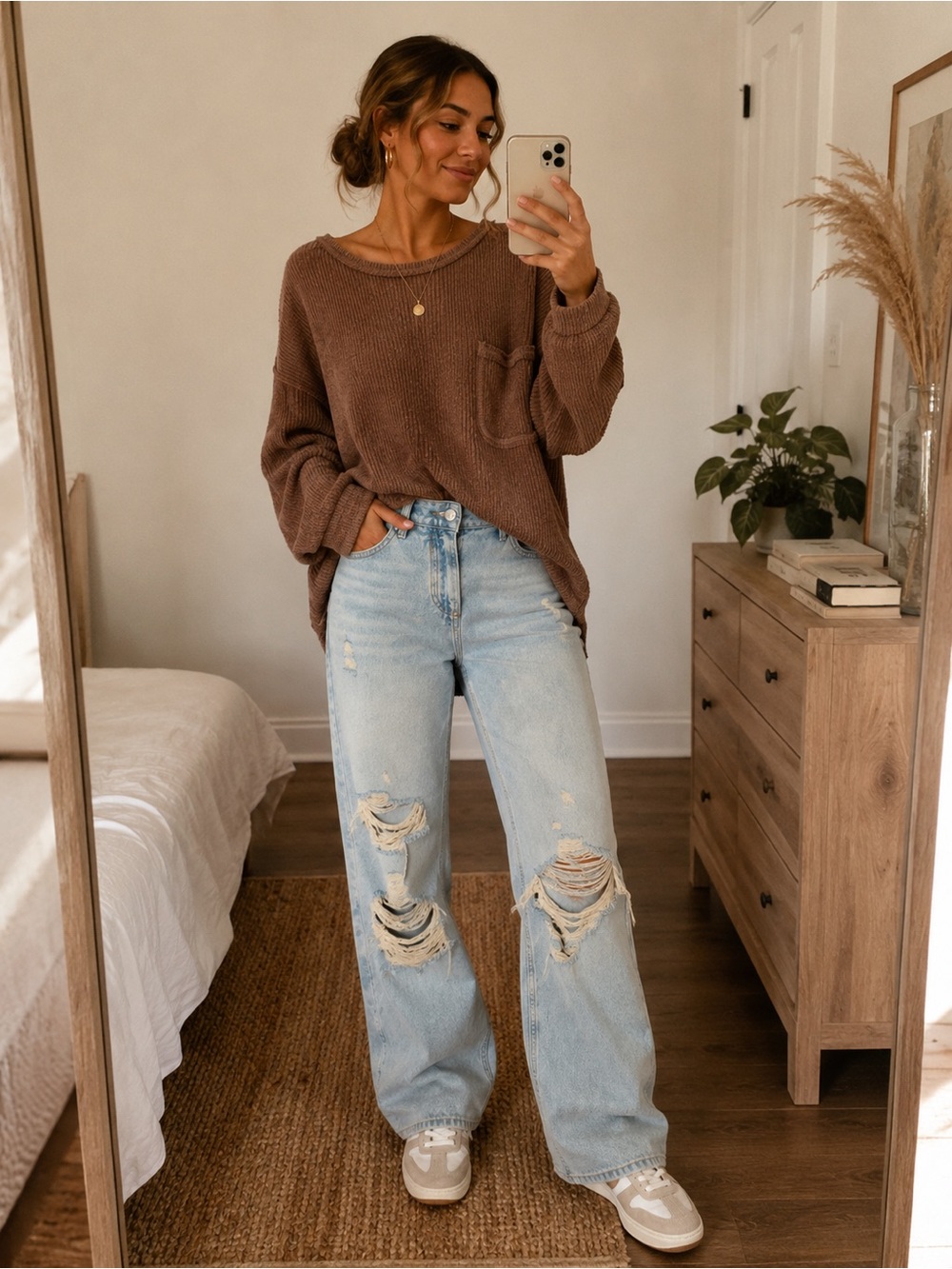 All Sizes New Zenana Full Size Brushed Hacci Scoop Neck Sweater Mocha Brown S-XL